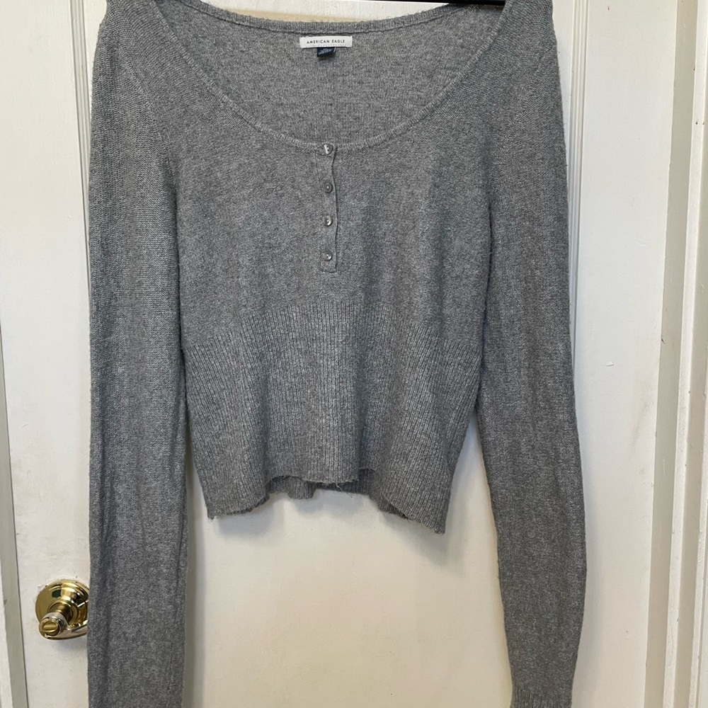 American Eagle Outfitters Gray Ribbed Knit Sweater